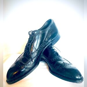 Vintage FootJoy Mens Jet Black Wingtip Dress Shoes Classic Leather Oxford 13 R